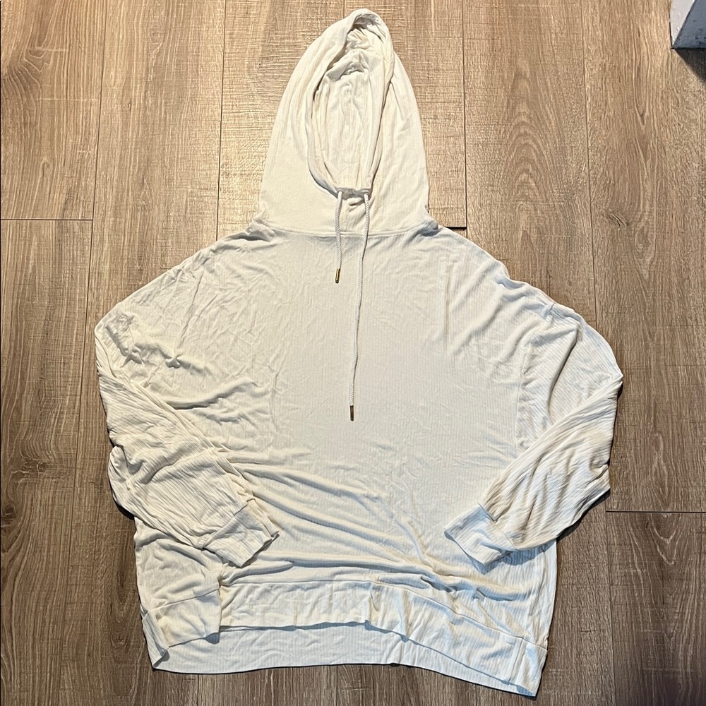 Fabletics Women’s Cream Ribbed Hooded Athletic/Yoga Top Size XL